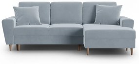 Светлосин кадифен разтегателен ъглов диван с място за съхранение (десен ъгъл) Kyoto – Cosmopolitan Design