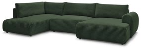 Тъмнозелен разтегателен ъглов диван от рипсено кадифе (ляв ъгъл/"U" форма) Lucien – Bobochic Paris