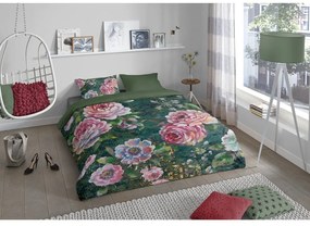 Зелено единично удължено памучно спално бельо 140x220 cm Fleur – Good Morning