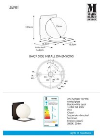 Черна стенна лампа Zenit - Markslöjd