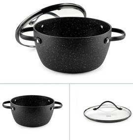 Тенджера Luigi Ferrero Symphony FR-2010, 20x10.5 см, 2.6 л, Незалепващо покритие, Стъклен капак с отвор за пара, Стоманени дръжки с PVD, Индукция, Черен мрамор