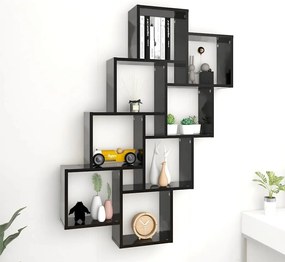 807179 vidaXL Стенен кубичен рафт, черен, 90x15x119 см, инженерно дърво