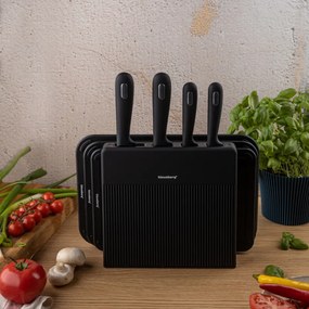 Комплект ножове и дъски за рязане Klausberg KB 7980, 8 части, Неръждаема стомана, Стойка, Черен/инокс