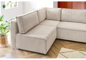 Кремав велурен U-образен ъглов диван, ляв ъгъл Nihad modular - Bobochic Paris