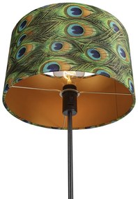 Подова лампа черна с кадифена абажур паун със злато 35 см - Parte