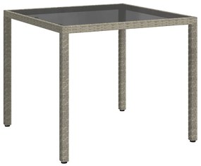 316701 vidaXL Градинска маса, 90x90x75 см, закалено стъкло и полиратан, сива