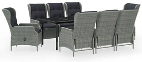 3099648 vidaXL Градински трапезен комплект, 9 части, светлосив