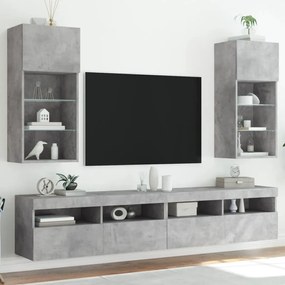 837050 vidaXL ТВ шкафове с LED осветление 2 бр бетонно сиви 40,5x30x90 см