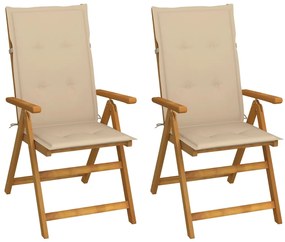 3064062 vidaXL Градински накланящи се столове 2 бр с възглавници акация масив