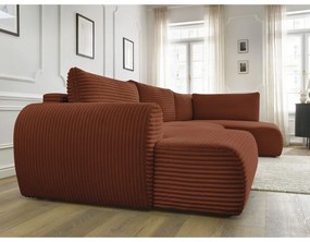 Разтегателен ъглов диван от рипсено кадифе в тухлен цвят (ляв ъгъл/"U" форма) Lucien – Bobochic Paris