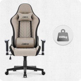 Геймърски стол CABRO C508 с облегалка, регулируема до 180°, и 2D подлакътници, с максимална товароносимост 150 кг, бежов