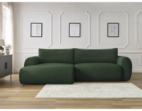 Тъмнозелен разтегателен ъглов диван от рипсено кадифе (ляв ъгъл) Lucien – Bobochic Paris