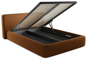 Двойно легло теракотено тапицирано с място за съхранение и включена подматрачна рамка 140x200 cm Kiana – Makamii