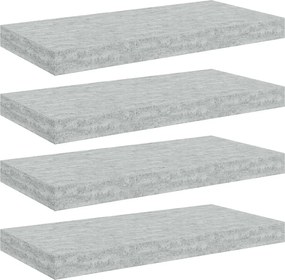 326596 vidaXL Окачени стенни рафтове, 4 бр, бетонно сиви, 50x23x3,8 см, МДФ