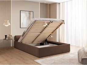 Кафяво тапицирано двойно легло с място за съхранение и включена подматрачна рамка 160x200 cm Cille – Ropez