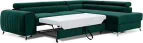Зелен кадифен разтегателен ъглов диван с място за съхранение (десен ъгъл L форма) Laurence – ELTAP