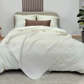 Турско памучно одеяло с декоративни пискюли - кремаво Ширина: 150 см | Дължина: 200 см