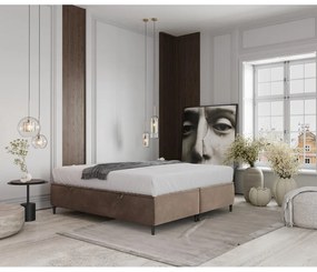 Бежово тапицирано двойно легло с място за съхранение 200x200 cm Tate – Maison de Rêve