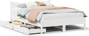 3301909 vidaXL Рамка за легло с чекмеджета, бяла, 120х200 см, бор масив