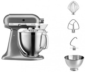 Планетарен миксер Artisan Elegance KitchenAid 5KSM185PSEMS, 300W, 4.8 л, Direct drive, 10 скорости, Инокс