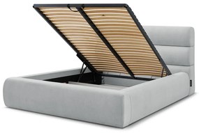 Светлосиво тапицирано двойно легло с място за съхранение с решетка 180x200 cm Jagna - Bobochic Paris