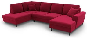 Червен кадифен разтегателен ъглов диван с място за съхранение (ляв ъгъл/U форма) Kyoto – Cosmopolitan Design