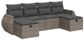 3325626 vidaXL Градински диван с възглавници, 6 части, полиратан, сив