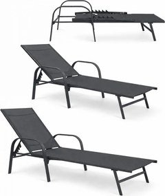 Накланящ се градински шезлонг тъмно сив