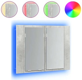 804960 vidaXL LED шкаф с огледало за баня, бетонно сив, 60x12x45 см, акрил