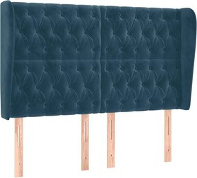 3118344 vidaXL Горна табла за легло с уши, тъмносиня, 147x 23x118/128см кадифе