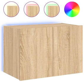 837306 vidaXL Стенен ТВ шкаф с LED осветление, сонома дъб, 60x35x41 см