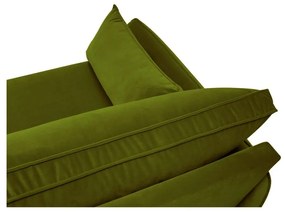 Ъглов диван от зелено кадифе с черни крака , ляв ъгъл Lento - Kooko Home