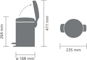 Кош за боклук с педал Brabantia NewIcon 1008834, 3 л, Плавно затваряне, Противоплъзгаща основа, Тъмносив