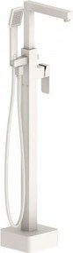 Стоящ смесител за вана ICL 8215W, месинг, бял мат, подово захранване, с шлаух и слушалка, 103.8x18х22.5см