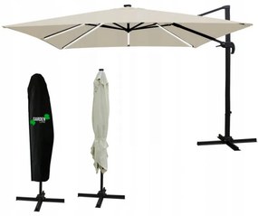 Бежов градински чадър с LED осветление 3 x 3 м