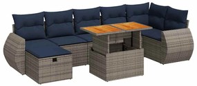 3328069 vidaXL Градински диван с възглавници, 8 части, сив полиратан, акация