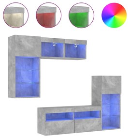 3216728 vidaXL ТВ стенни модули с LED, 5 части, бетонно сиви, инженерно дърво
