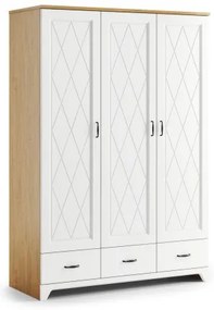 Шкаф ПРОВЕНЗА SZD3SZ3 Каменен дъб/Бял мат - ГАРДЕРОБ С 3 ВРАТИ С ЧЕКМ