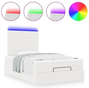 3313841 vidaXL Османска легло с матрак&LED, бяло, 120x190 см, изкуствена кожа