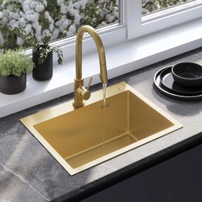 Стоманена мивка с комплект аксесоари 3 бр. REA Liam Brush Gold