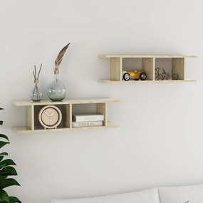 807190 vidaXL Стенни рафтове, 2 бр, дъб сонома, 75x18x20 см, инженерно дърво