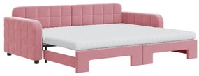 3196956 vidaXL Канапе с изтеглящо легло и матраци розово 90x200 см кадифе
