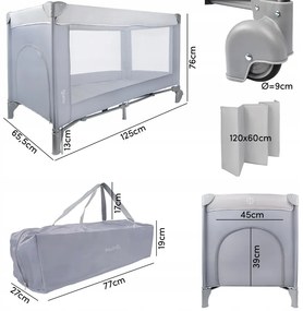Детско креватче за пътуване със сгъваем матрак 60 x 120 cm