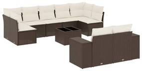 3255370 vidaXL Градински комплект диван с възглавници 10 части кафяв полиратан