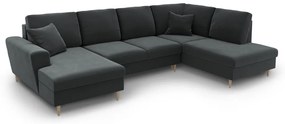 Тъмносив кадифен разтегателен ъглов диван с място за съхранение (десен ъгъл/U форма) Kyoto – Cosmopolitan Design