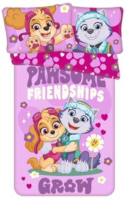 Розово памучно детско спално бельо за детско креватче 100x135 cm Paw Patrol "Pawsome friendships grow" – Jerry Fabrics