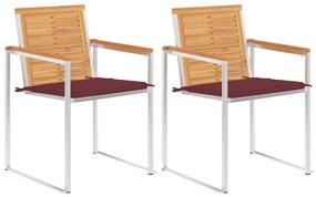 3061524 vidaXL Градински столове с възглавници, 2 бр, тик масив и стомана