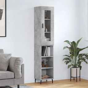 3199381 vidaXL Висок шкаф, бетонно сив, 34,5x34x180 см, инженерно дърво