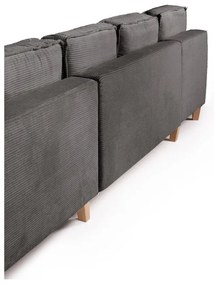 Сив сгъваем ъглов диван от рипсено кадифе (десен ъгъл/"U" форма) Tori – Bonami Selection