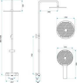 Душ комплект без чучур с термостат Rea Lungo Gold Brush